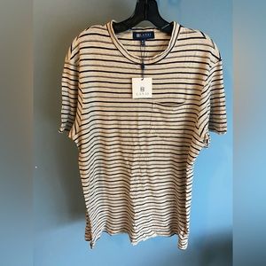 Lanai Collection Beige & Navy Blue Striped Short-Sleeve Shirt, Size Medium